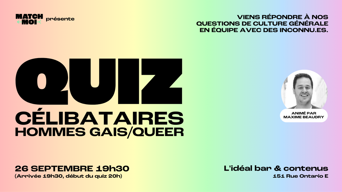 Soirée Quiz pour Célibataires - Hommes gais/queer (25 à 40 ans)