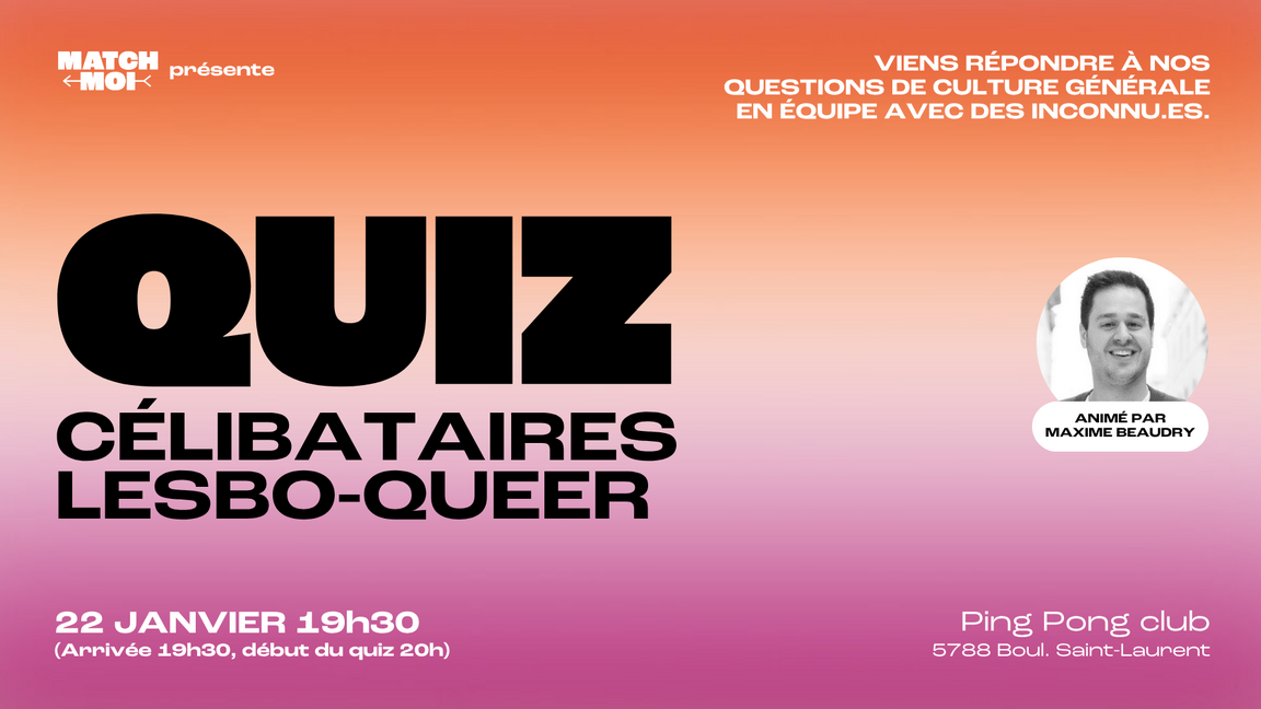 Soirée Quiz - Célibataires Lesbo-Queer (25 à 40 ans)