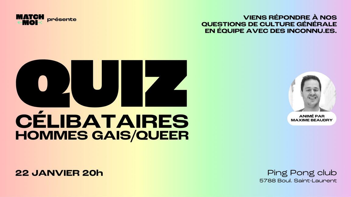 Soirée Quiz pour Célibataires - Hommes gais/queer (25 à 40 ans)