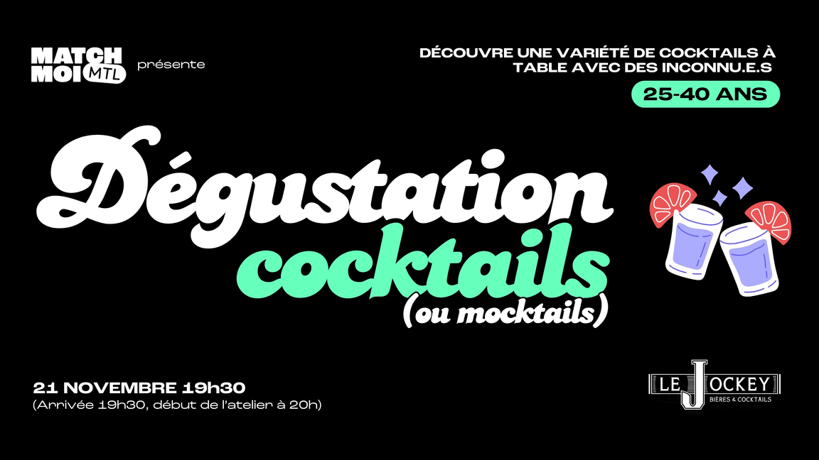 Dégustation de cocktails (ou mocktails) - Célibataires 25-40 ans
