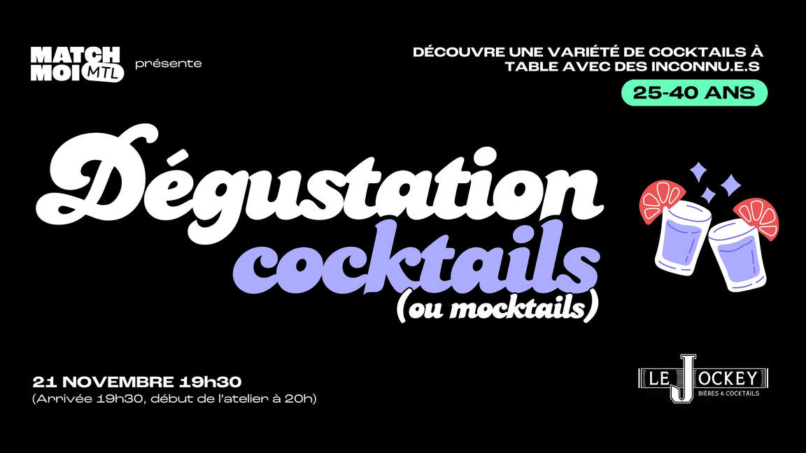 Dégustation de cocktails (ou mocktails) - Célibataires 25-40 ans