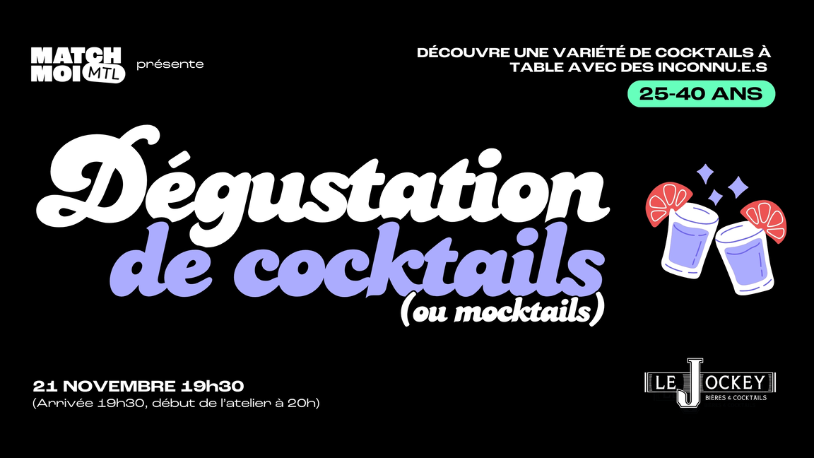 Dégustation de cocktails (ou mocktails) - Célibataires 25-40 ans