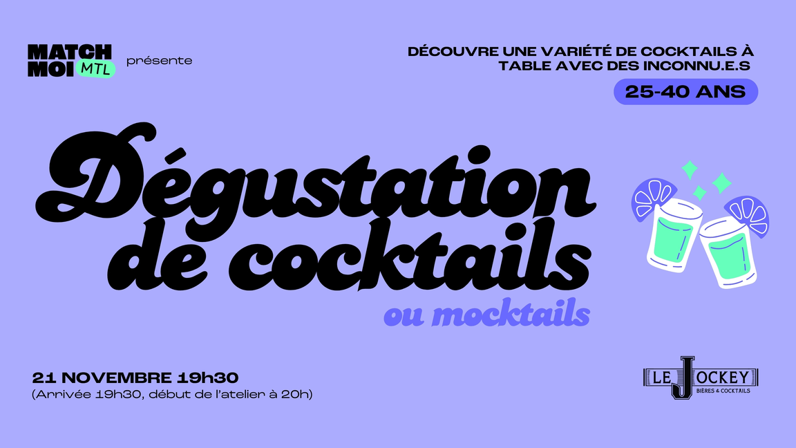 Dégustation de cocktails (ou mocktails) - Célibataires 25-40 ans