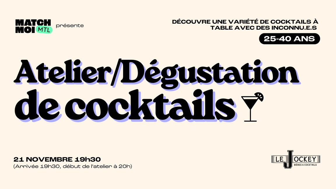 Atelier/Dégustation de cocktails (ou mocktails) - Célibataires 25-40 ans