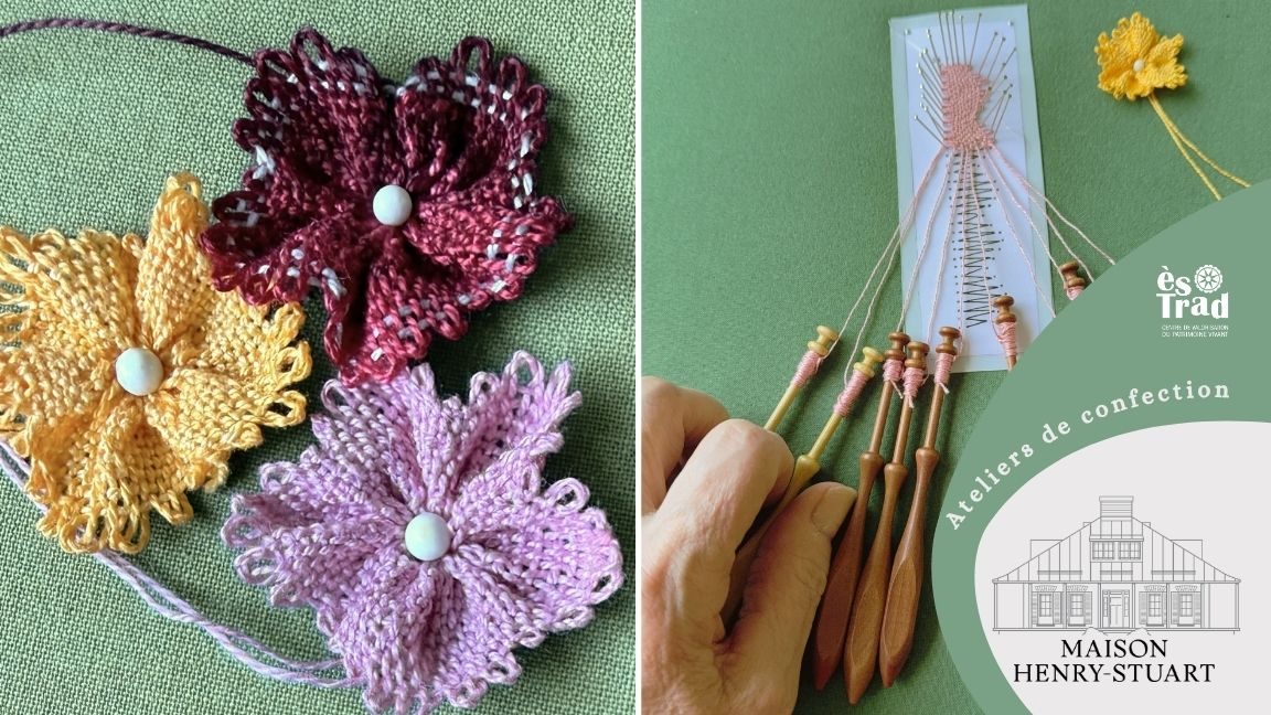 Confection d'une petite fleur en dentelle aux fuseaux