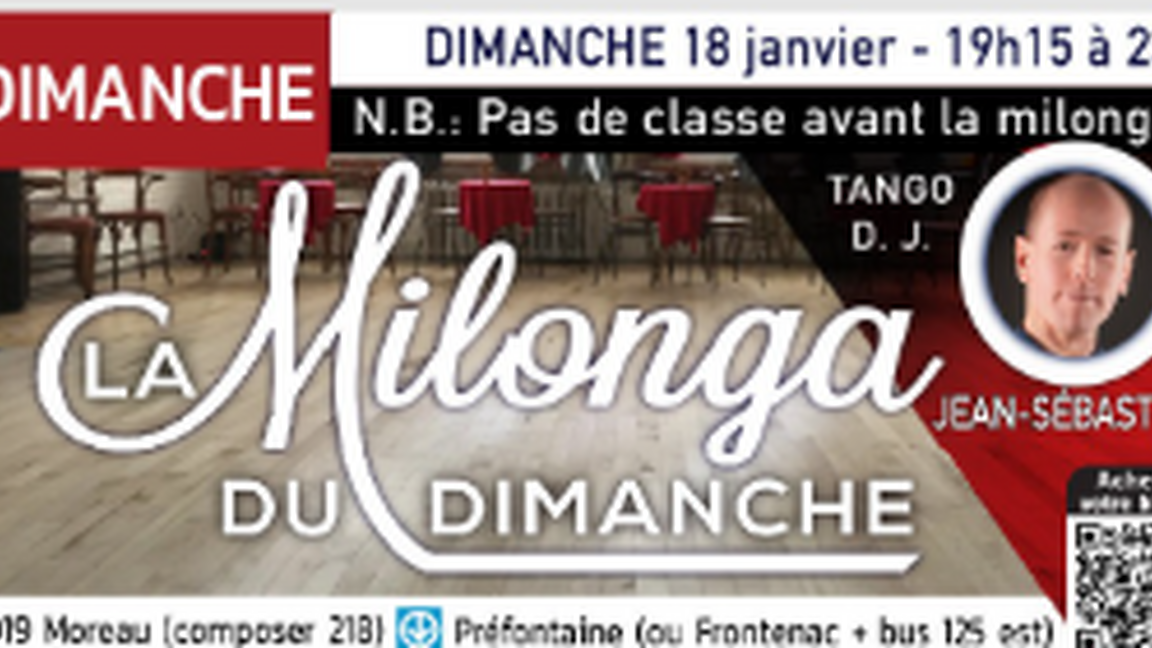 Milonga dimanche 18 janvier