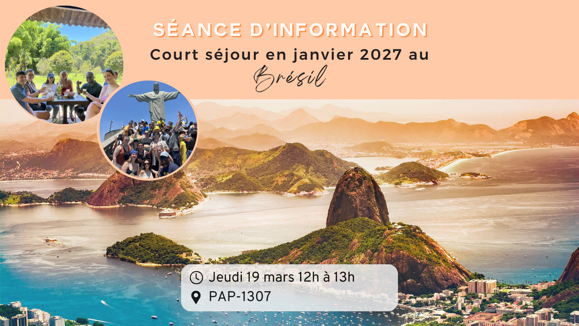 Séance d'information Court séjour au Brésil janvier 2027