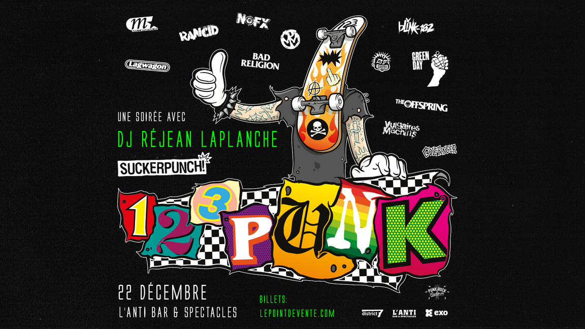 Soirée 123 Punk avec DJ Rej Laplanche avec SUCKERPUNCH!