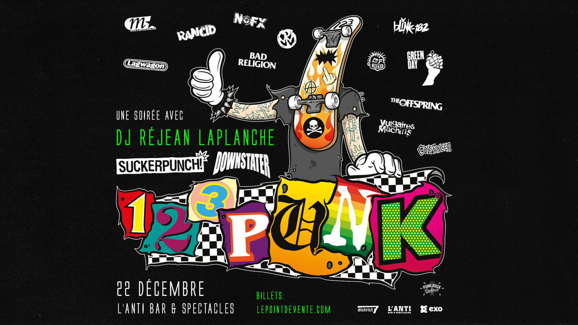 Soirée 123 Punk avec DJ Rej Laplanche avec Downstater et SUCKERPUNCH!
