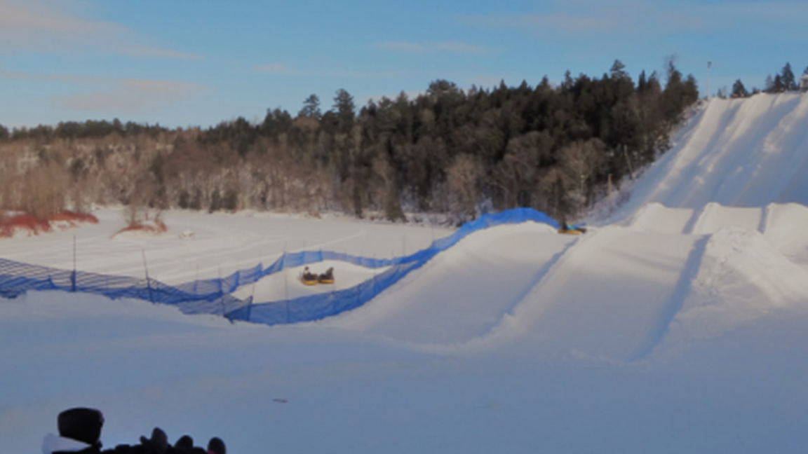 Snow sliding at Tewkesbury