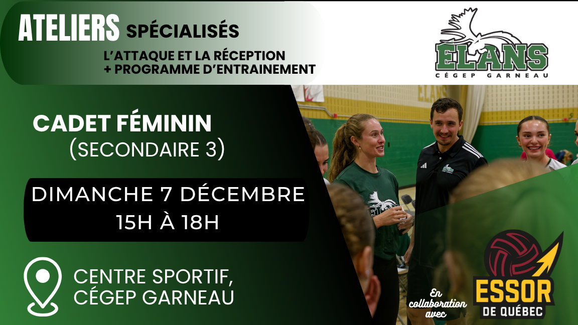 Ateliers de Volleyball Féminin - Cadet (secondaire 3)