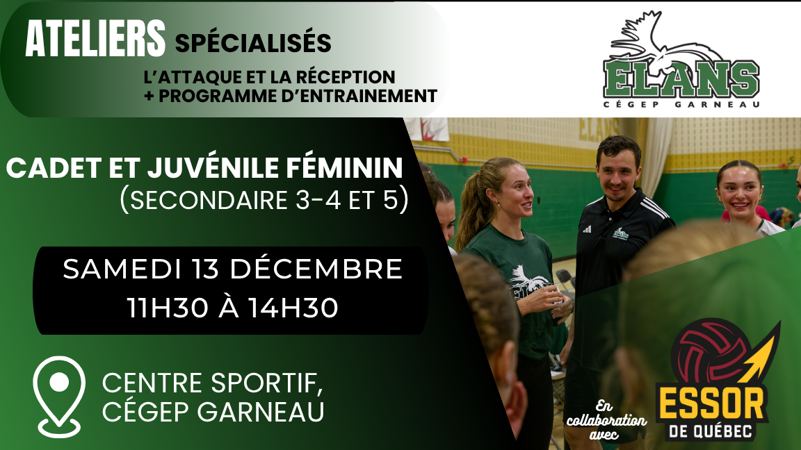 Ateliers de Volleyball Féminin - Cadet et Juvénile (secondaire 3-4-5)