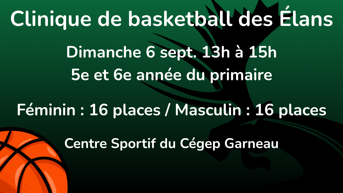 Clinique basketball des Élans : dimanche 6 sept (5e et 6e année)