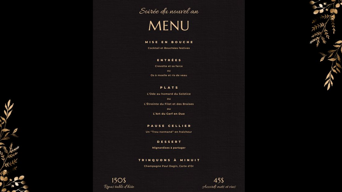 Réveillon du Nouvel an (réservation)