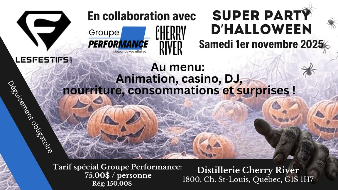 Halloween samedi 1er novembre 2025 à la Distillerie Cherry River Québec