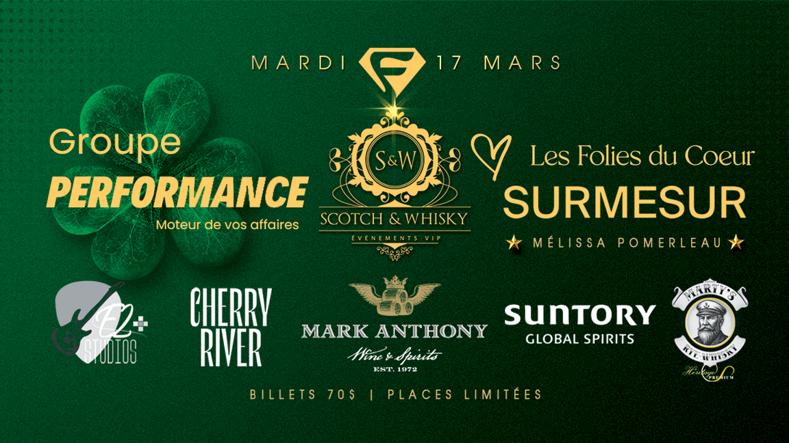 Soirée Signature St-Patrick : Scotchs & Whiskys, jazz et réseautage chez Surmesur Québec