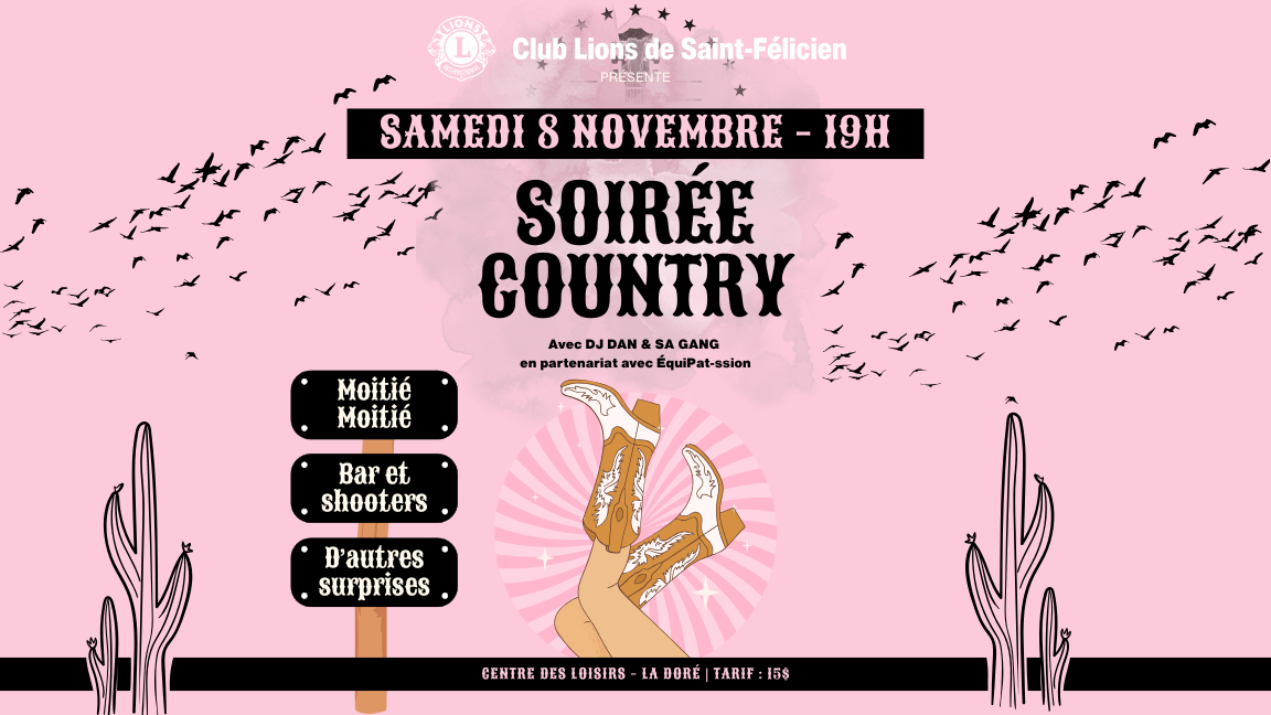 Soirée de danse en ligne country-pop en faveur des causes du Club Lions de Saint-Félicien