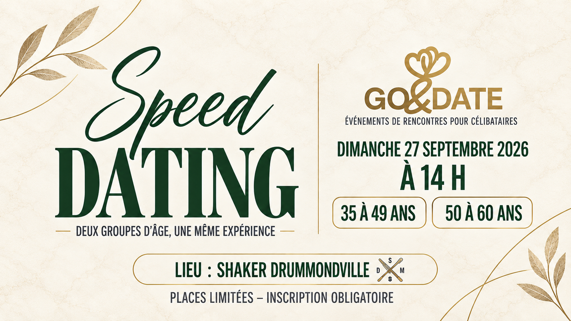 Speed Dating Go&Date – Drummondville | 35-49 ans et 50 à 60 ans