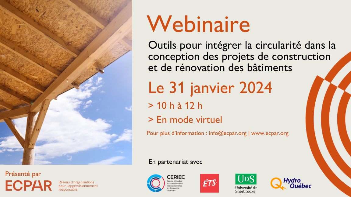 Webinaire : Outils pour intégrer la circularité dans la conception des projets de construction et de rénovation des bâtiments