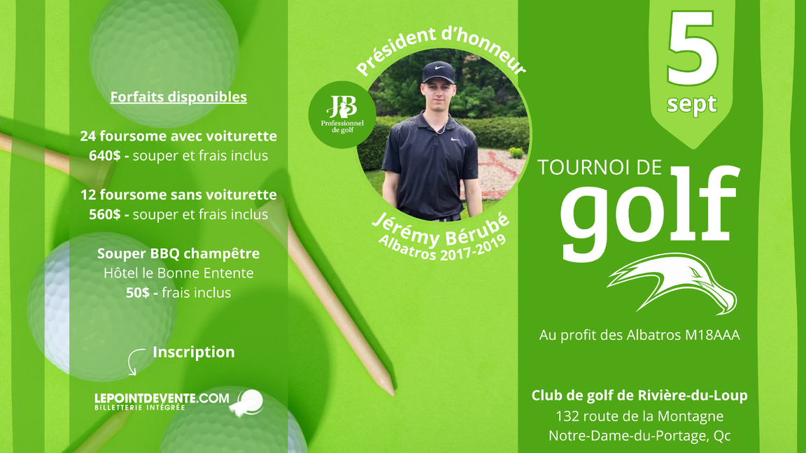 Tournoi de golf des Albatros - 2026 - Présenté par l'Atelier Vitrobois