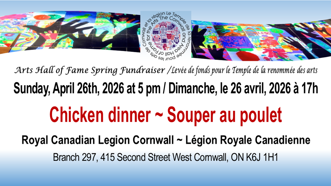 Cornwall Arts Hall of Fame Fundraising Chicken dinner 2026
