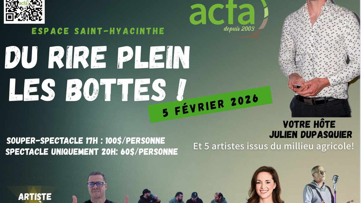 Spectacle d'humour : Du rire plein les bottes au bénéfice des organismes oeuvrant en santé mentale et mieux-être agricole