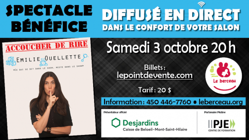 Spectacle-bénéfice Accoucher de rire, Émilie Ouellette
